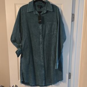 Women’s Teal Midi Shirt Dress — Casual Corduroy Style